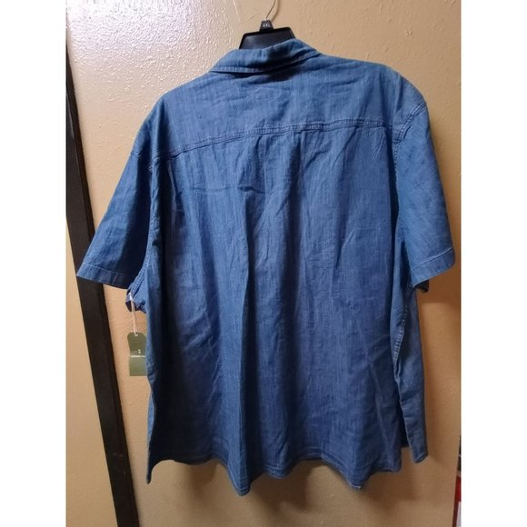 NWT Mutual Weave light weight blue short sleeve full button down collared shirt - Picture 2 of 7